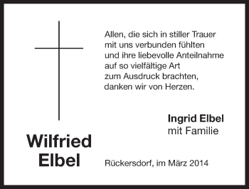 Traueranzeige von Wilfried Elbel von Pegnitz-Zeitung